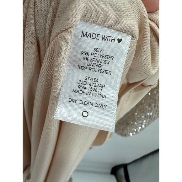 Arula Dress Women 2X Beige Sequin Shimmer Long Sleeve Maxi Gown Belt Long V Neck - Picture 10 of 11